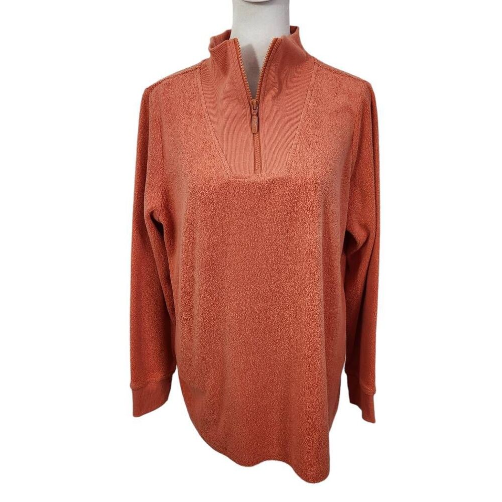 D&Co. Orange Half-Zip Top Size Medium Orange Knit Terry Cloth Pullover